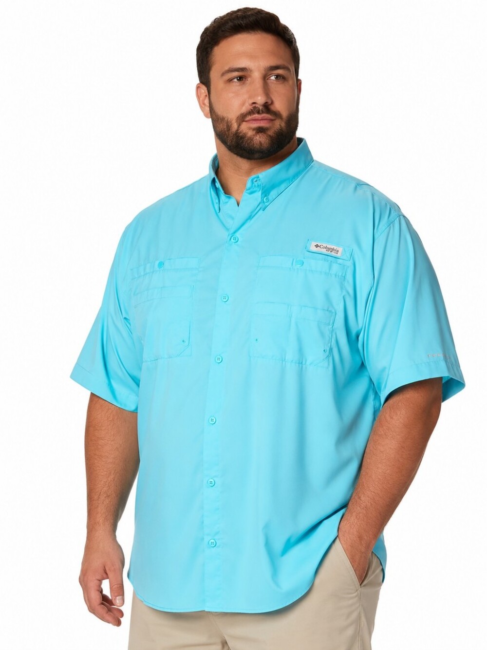 Men's Columbia PFG Omni-Shade Ocean Blue Button Up Shirt XXL